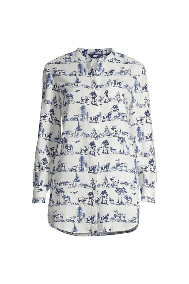 Lands039 End Tunic Tops Women Plus Size Flannel Aline Long Sleeve Tunic Top Storm Blue Outdoor Toile