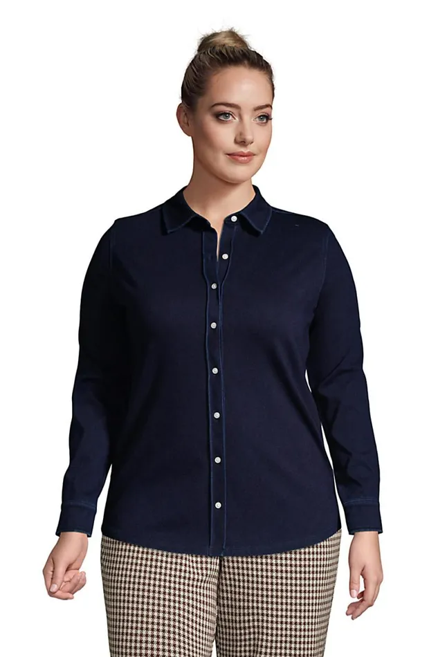 Lands039 End Tunic Tops Women Plus Size Long Sleeve Sport Knit Button Front Tunic Indigo Dark Indigo Lands039 End Tunic Tops Women Plus Size Long Sleeve Sport Knit Button Front Tunic Indigo Dark Indigo