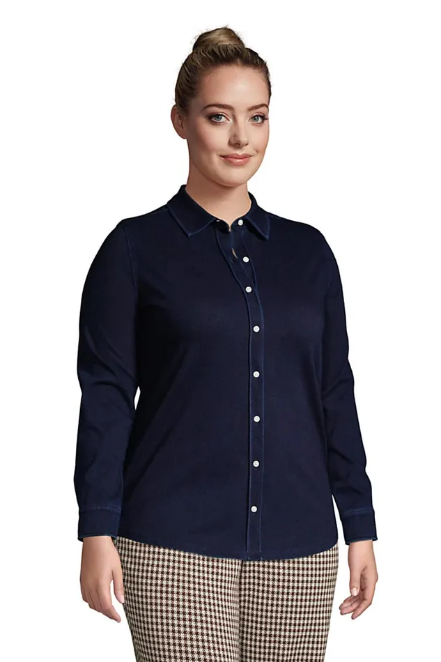 Lands039 End Tunic Tops Women Plus Size Long Sleeve Sport Knit Button Front Tunic Indigo Dark Indigo Lands039 End Tunic Tops Women Plus Size Long Sleeve Sport Knit Button Front Tunic Indigo Dark Indigo