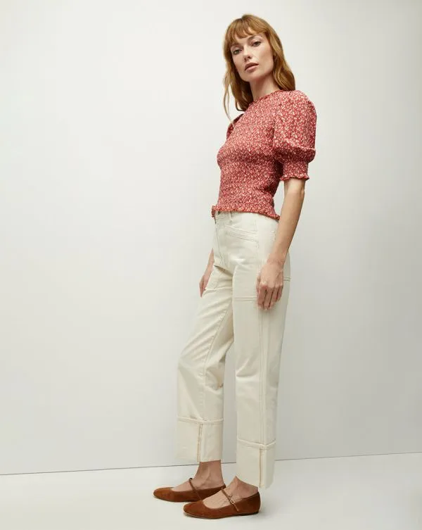 Langston Smocked Top Brick Redandwhite Women Veronica Beard Tops