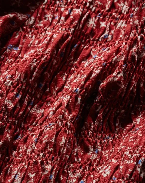 Langston Smocked Top Brick Redandwhite Women Veronica Beard Tops