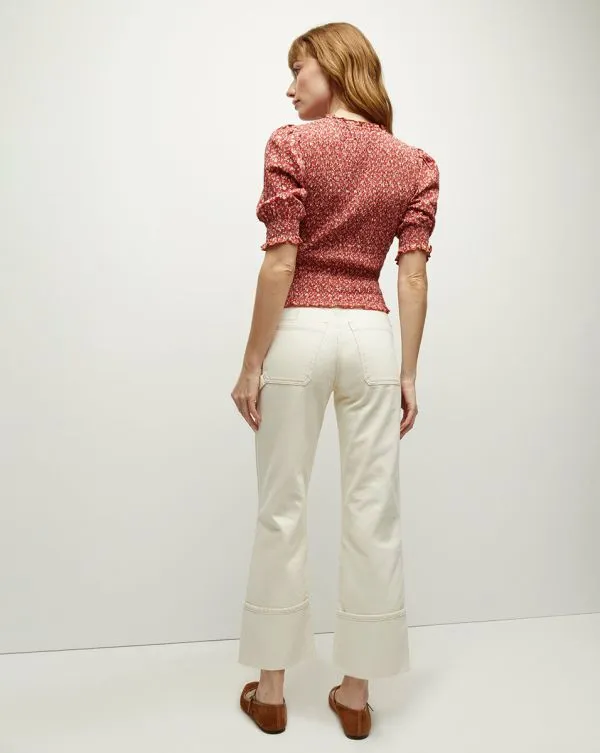 Langston Smocked Top Brick Redandwhite Women Veronica Beard Tops