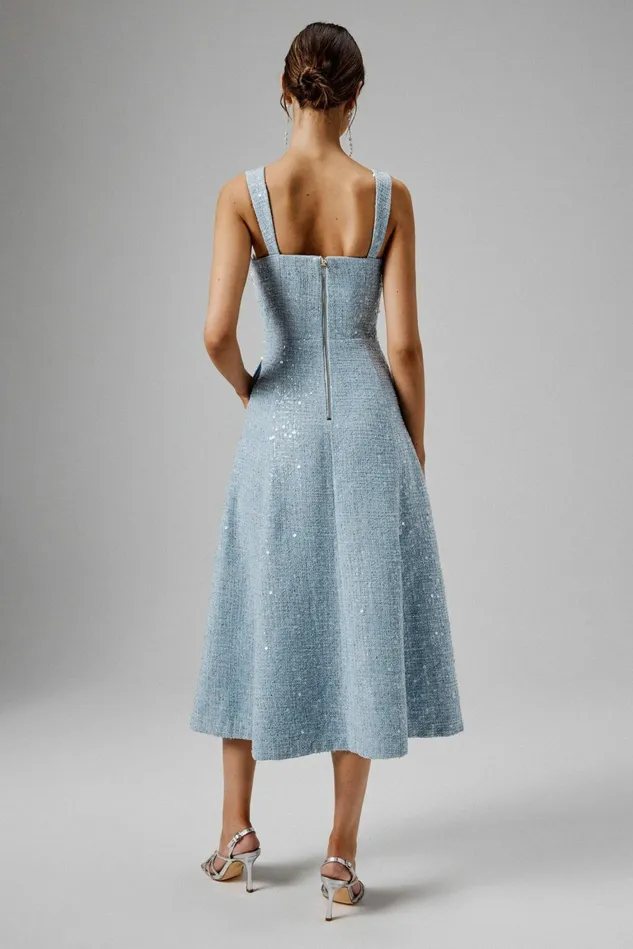 Lavish Alice ALine Dresses KIRA Pearl Embellished Boucle A Line Dress In Blue Blue 8211 Women