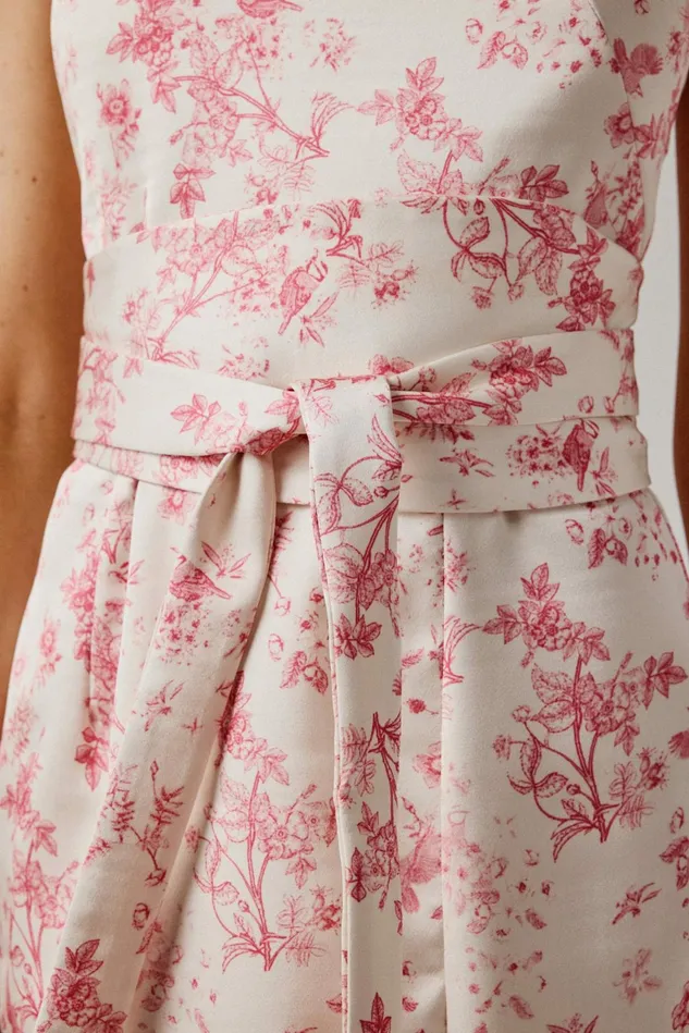 Lavish Alice Belted Dresses BRIELLE Bonded Satin Obi Belted Halterneck Midi Dress In Pink Porcelain Pink Porcelai 8211 Women