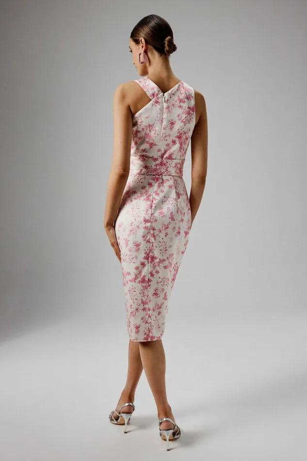Lavish Alice Belted Dresses BRIELLE Bonded Satin Obi Belted Halterneck Midi Dress In Pink Porcelain Pink Porcelai 8211 Women