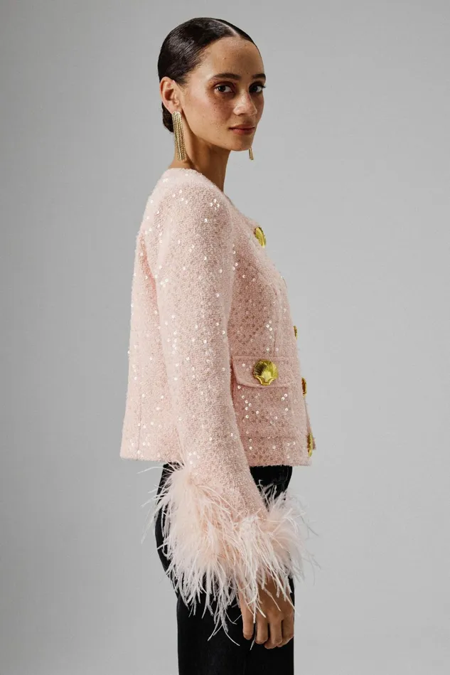 Lavish Alice Blazers LARIA Sequin Boucle Jacket With Gold Shell Embellishment In Pink Pink 8211 Women