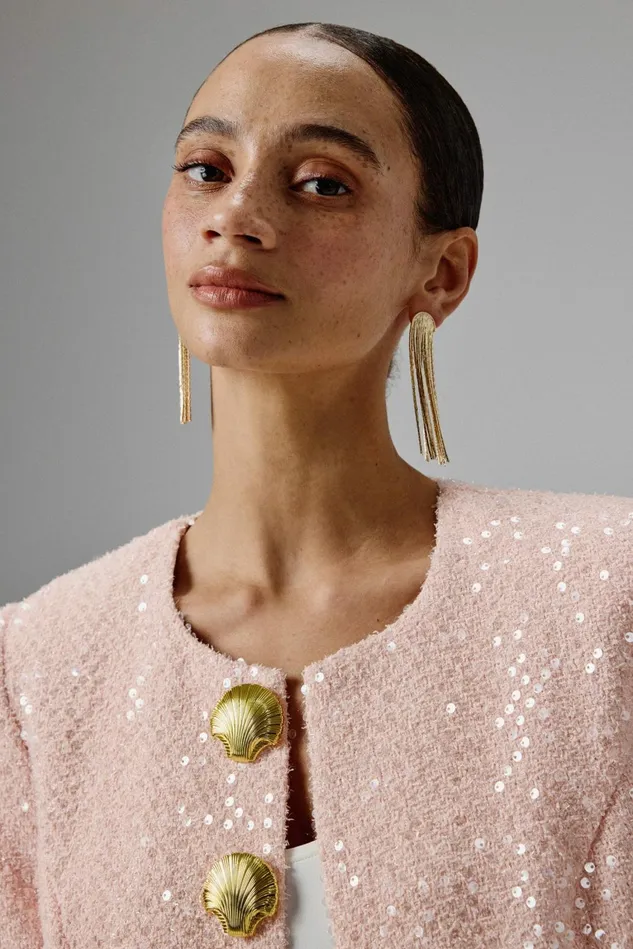 Lavish Alice Blazers LARIA Sequin Boucle Jacket With Gold Shell Embellishment In Pink Pink 8211 Women