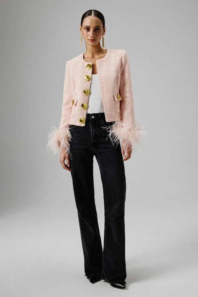 Lavish Alice Blazers LARIA Sequin Boucle Jacket With Gold Shell Embellishment In Pink Pink 8211 Women