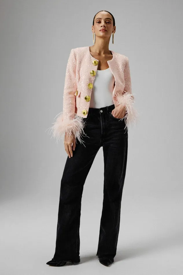 Lavish Alice Blazers LARIA Sequin Boucle Jacket With Gold Shell Embellishment In Pink Pink 8211 Women
