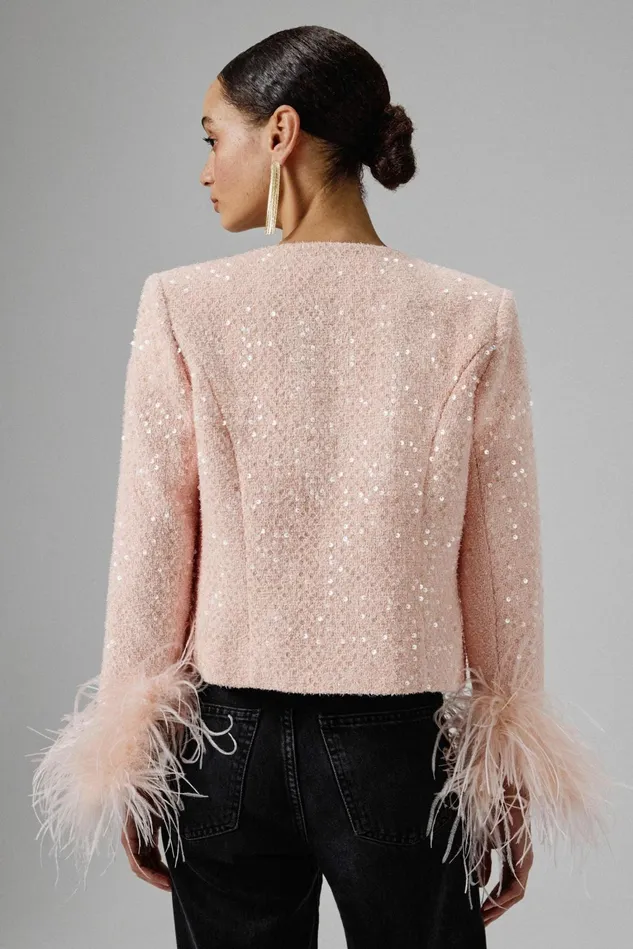 Lavish Alice Blazers LARIA Sequin Boucle Jacket With Gold Shell Embellishment In Pink Pink 8211 Women