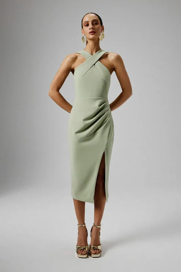 Lavish Alice Bodycon Dresses LENA Wrap Halterneck Midi Dress In Sage Green Sage Green 8211 Women Lavish Alice Bodycon Dresses LENA Wrap Halterneck Midi Dress In Sage Green Sage Green 8211 Women