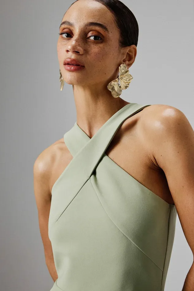 Lavish Alice Bodycon Dresses LENA Wrap Halterneck Midi Dress In Sage Green Sage Green 8211 Women