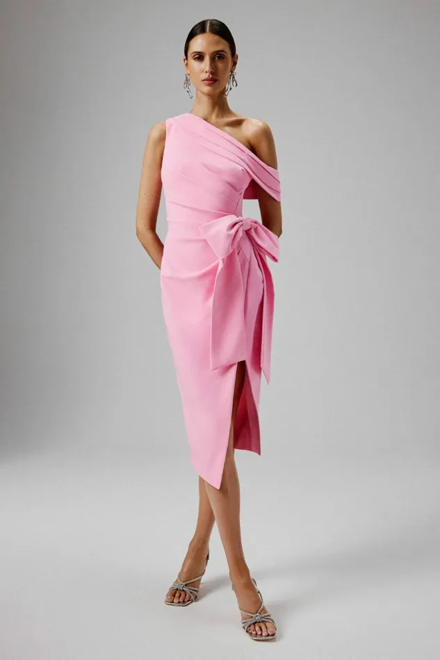Lavish Alice Bow Dresses HONEY One Shoulder Pleated Bow Midi Dress In Pink Light Pink 8211 Women Lavish Alice Bow Dresses HONEY One Shoulder Pleated Bow Midi Dress In Pink Light Pink 8211 Women