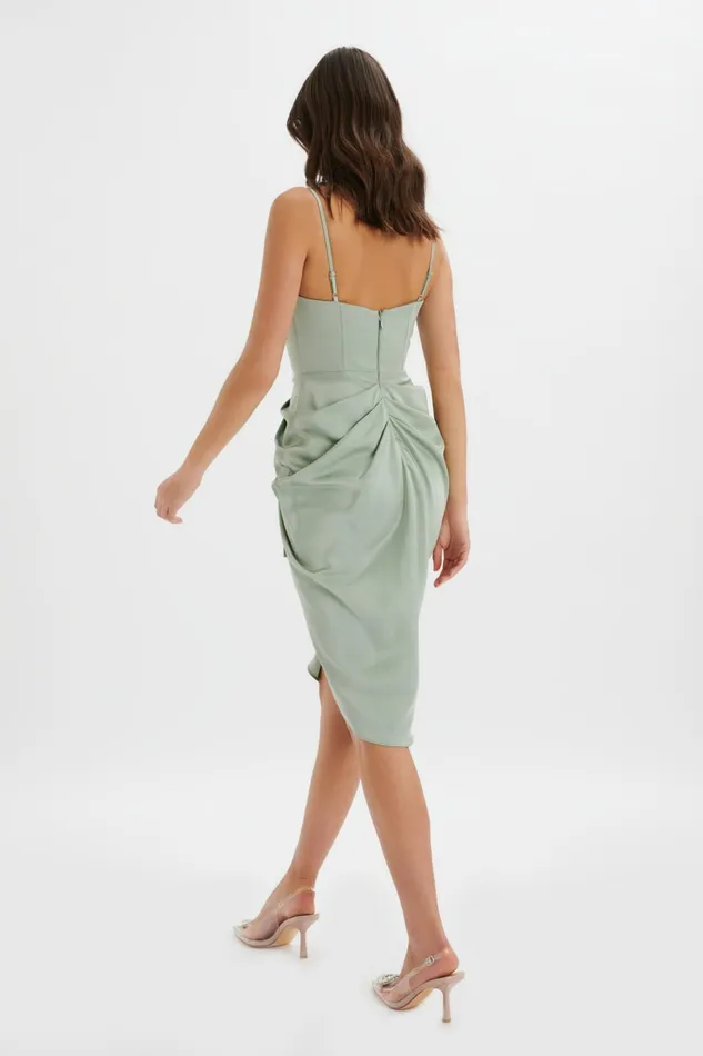 Lavish Alice CowlNeck Dresses SELAH Asymmetric Cowl Neck Draped Midi Dress In Sage Sage 8211 Women