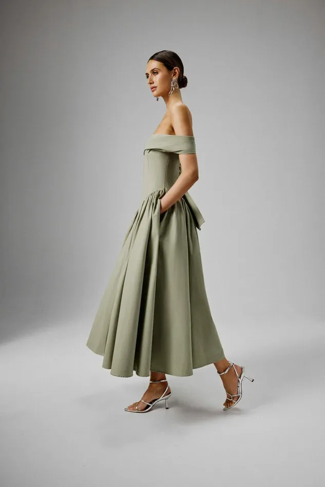 Lavish Alice Off The Shoulder and Bardot EMILY Off Shoulder Volumed Flared Sun Dress In Sage Green Sage Green 8211 Women Lavish Alice Off The Shoulder and Bardot EMILY Off Shoulder Volumed Flared Sun Dress In Sage Green Sage Green 8211 Women