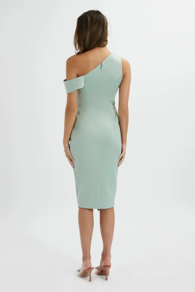 Lavish Alice Ruched Dresses MAJA One Shoulder Pleated Bonded Satin Midi Dress In Sage Green Sage Green 8211 Women