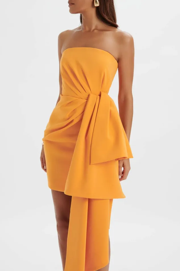 Lavish Alice Strapless and Bandeau Dresses SHAKIRA Bandeau Half Bow Drape Midi Dress In Apricot Apricot 8211 Women