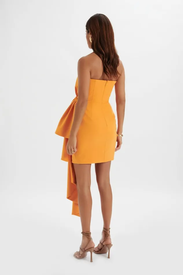 Lavish Alice Strapless and Bandeau Dresses SHAKIRA Bandeau Half Bow Drape Midi Dress In Apricot Apricot 8211 Women