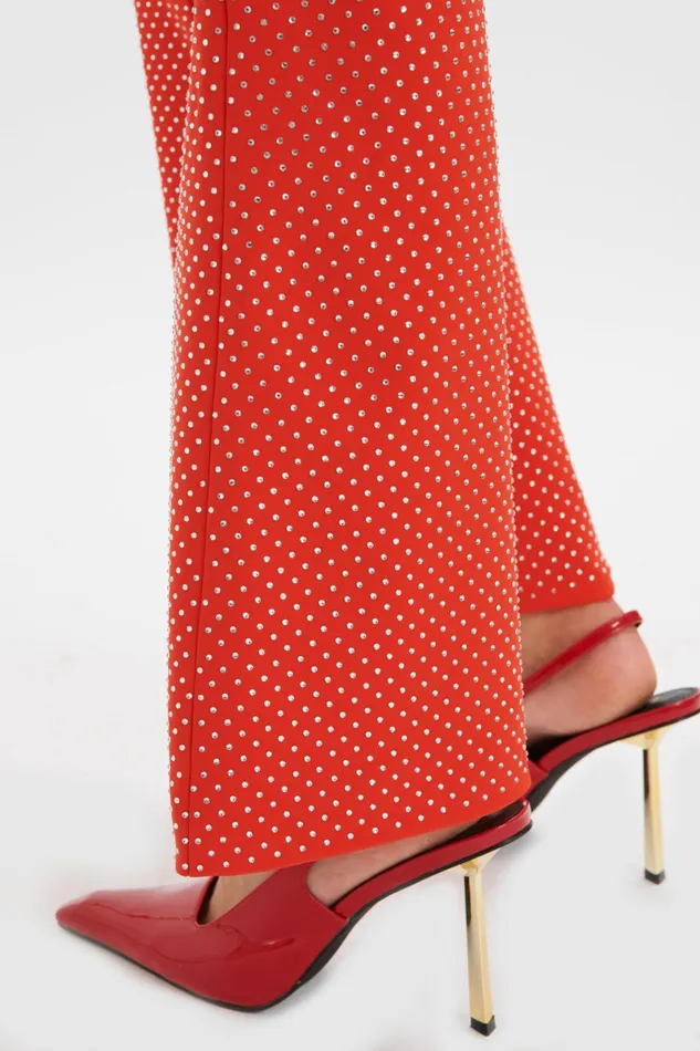 Lavish Alice Suiting ELLISA Crystal Embellished Fit And Flare Trousers In Red Red 8211 Women