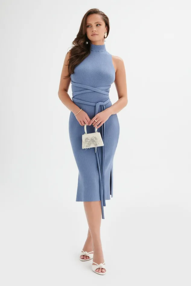 Lavish Alice Winter Knitwear GIGI Knitted Ribbed Open Back Midi Dress In Cornflower Blue Cornflower Blue 8211 Women Lavish Alice Winter Knitwear GIGI Knitted Ribbed Open Back Midi Dress In Cornflower Blue Cornflower Blue 8211 Women