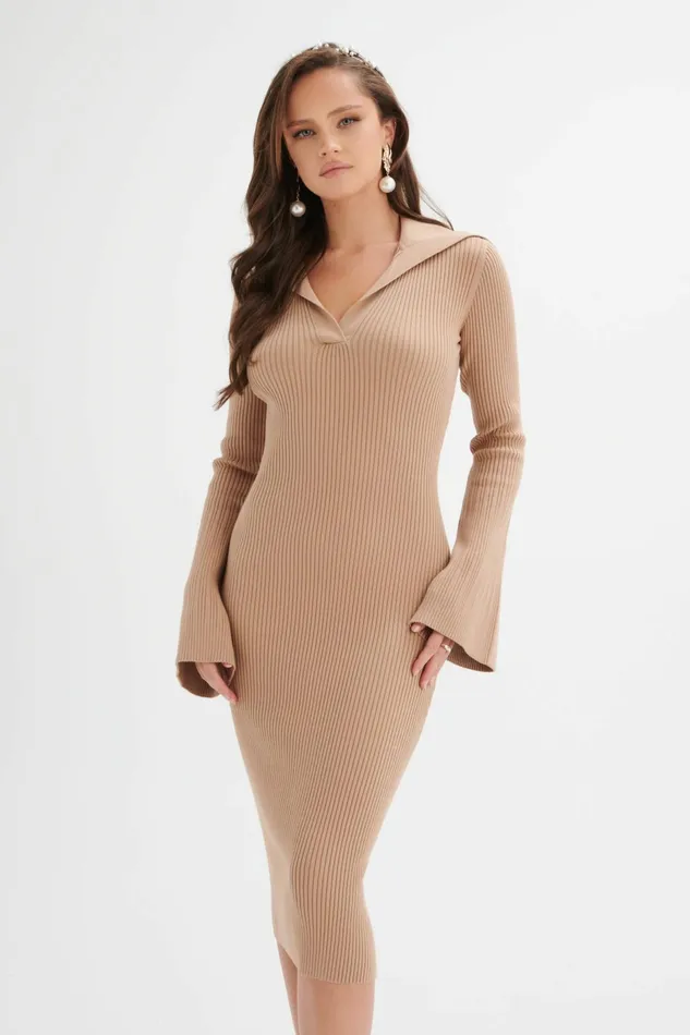 Lavish Alice Winter Knitwear KAYA Knitted Ribbed Collar Midi Dress In Camel Camel 8211 Women Lavish Alice Winter Knitwear KAYA Knitted Ribbed Collar Midi Dress In Camel Camel 8211 Women