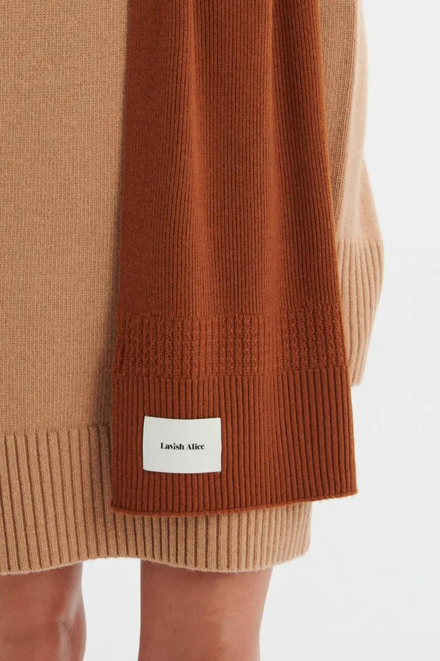 Lavish Alice Winter Knitwear ZOHA Knitted Cashmere Blend Scarf In Camel Camel 8211 Women