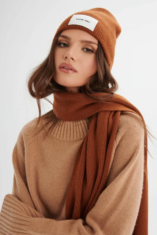 Lavish Alice Winter Knitwear ZOHA Knitted Cashmere Blend Scarf In Camel Camel 8211 Women