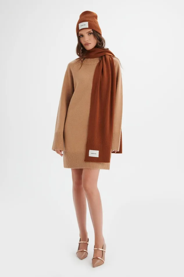Lavish Alice Winter Knitwear ZOHA Knitted Cashmere Blend Scarf In Camel Camel 8211 Women