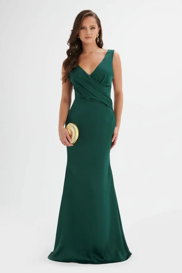 Lavish Alice Wrap Dresses ELLE Draped Wrap Satin Maxi Dress In Emerald Green Emerald Green 8211 Women Lavish Alice Wrap Dresses ELLE Draped Wrap Satin Maxi Dress In Emerald Green Emerald Green 8211 Women