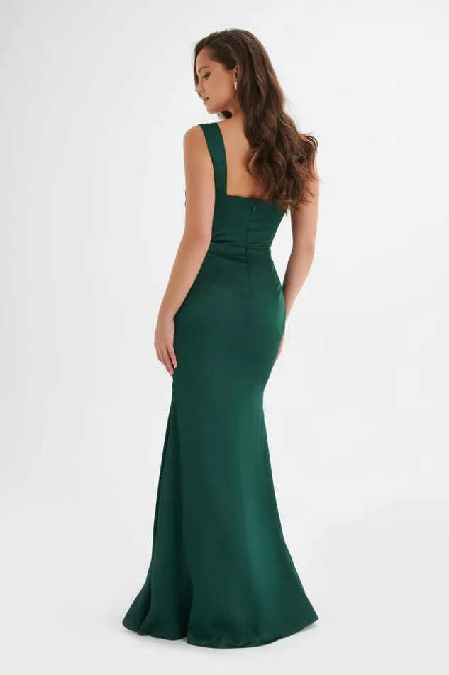 Lavish Alice Wrap Dresses ELLE Draped Wrap Satin Maxi Dress In Emerald Green Emerald Green 8211 Women