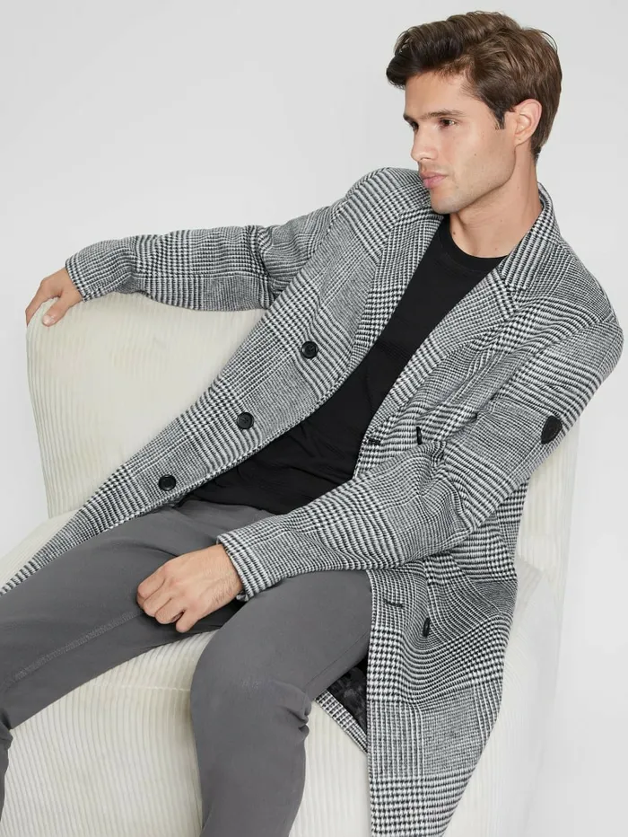 Leo Glenn WoolBlend DoubleBreasted Coat Jet Black Multi Jackets and Coats GUESS Men Leo Glenn WoolBlend DoubleBreasted Coat Jet Black Multi Jackets and Coats GUESS Men