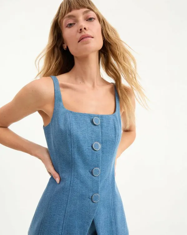 Liana ButtonUp Vest Top Sea Glare Women Veronica Beard Tops