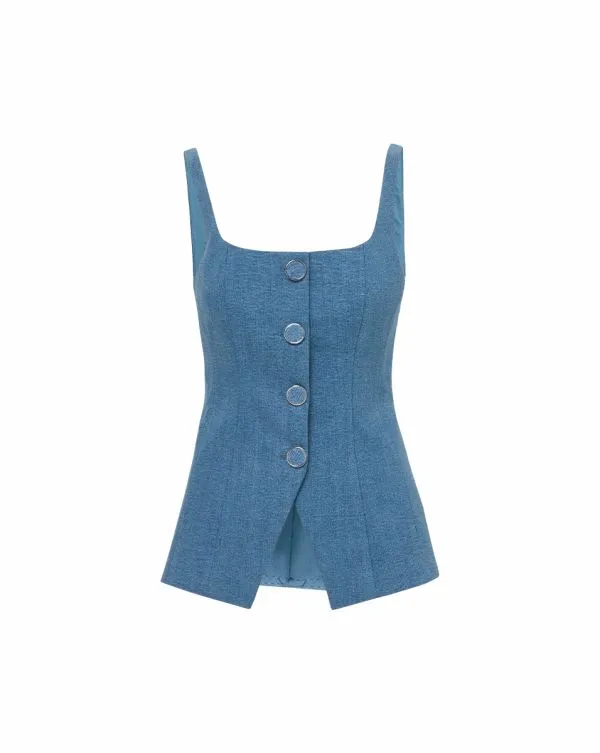 Liana ButtonUp Vest Top Sea Glare Women Veronica Beard Tops