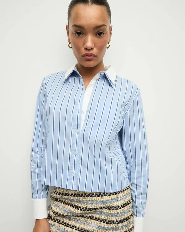 Maia DoubleCollar Shirt Blue Skyandwhite Women Veronica Beard Tops