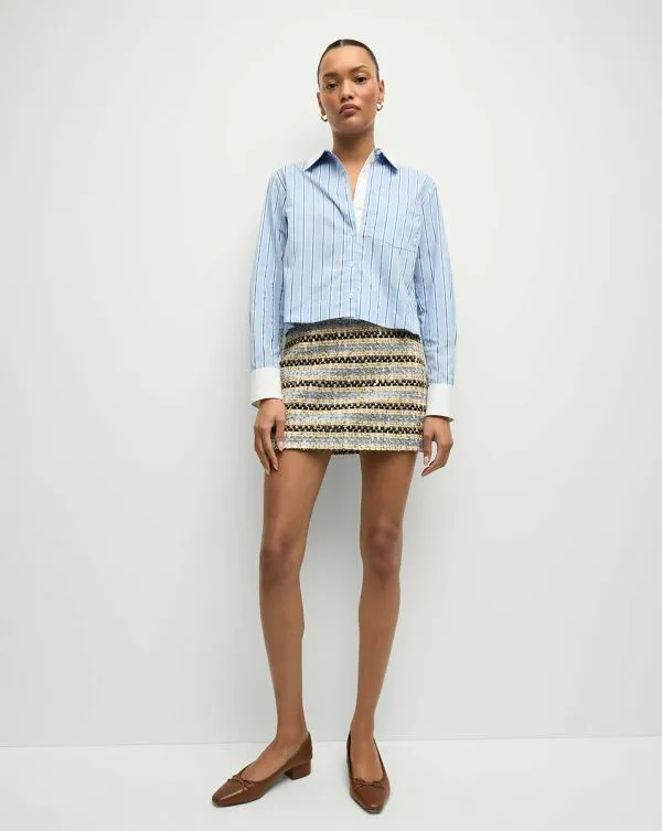 Maia DoubleCollar Shirt Blue Skyandwhite Women Veronica Beard Tops Maia DoubleCollar Shirt Blue Skyandwhite Women Veronica Beard Tops