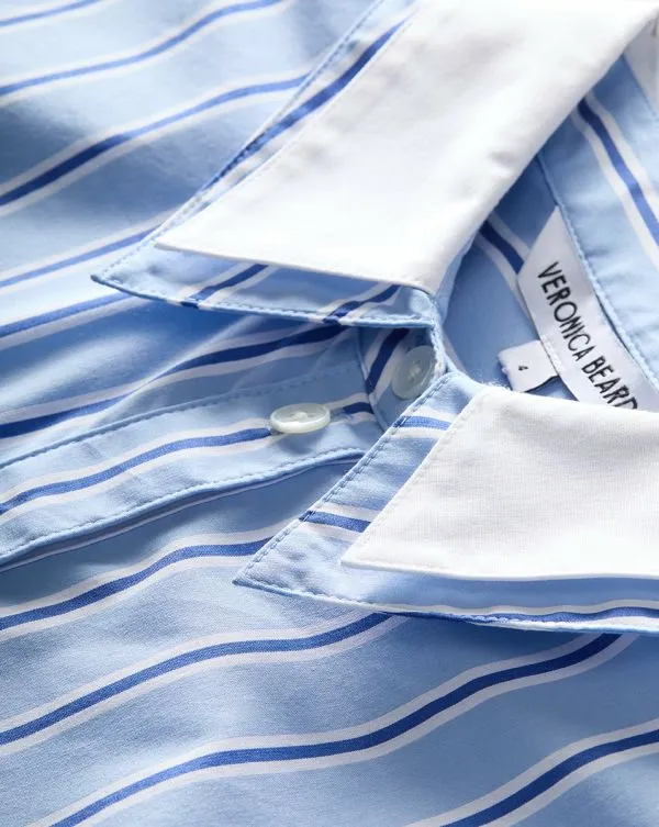 Maia DoubleCollar Shirt Blue Skyandwhite Women Veronica Beard Tops Maia DoubleCollar Shirt Blue Skyandwhite Women Veronica Beard Tops