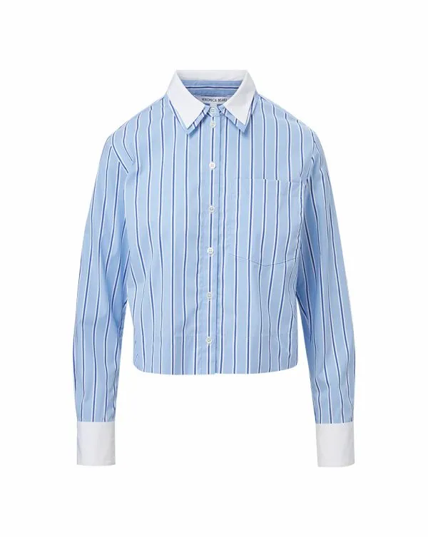 Maia DoubleCollar Shirt Blue Skyandwhite Women Veronica Beard Tops Maia DoubleCollar Shirt Blue Skyandwhite Women Veronica Beard Tops
