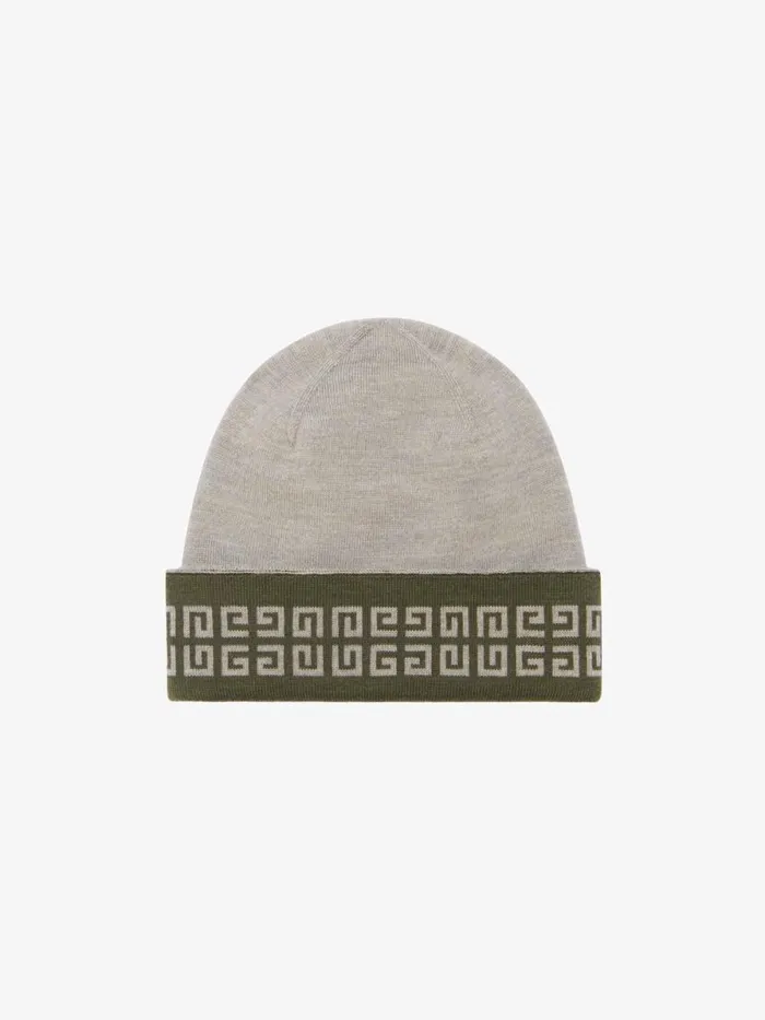Men Beanies and Caps Givenchy GIVENCHY 4G Double Sided Beanie In Wool Khaki
