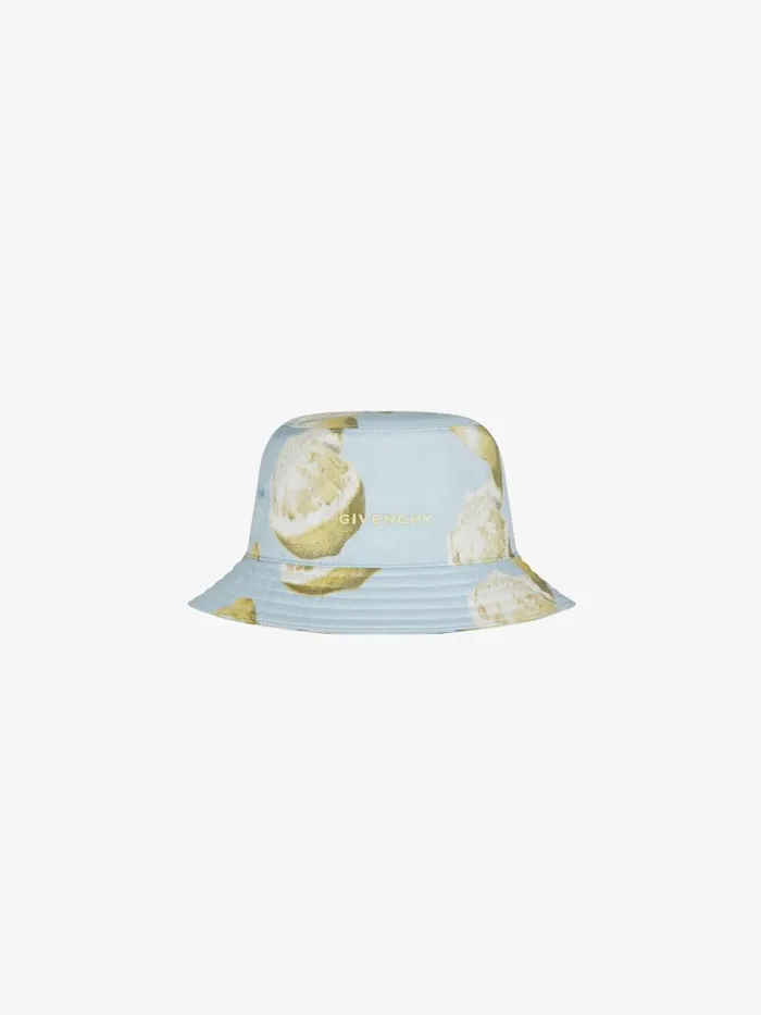Men Beanies and Caps Givenchy GIVENCHY Bucket Hat In Silk With Lemon Print Sky Blue Men Beanies and Caps Givenchy GIVENCHY Bucket Hat In Silk With Lemon Print Sky Blue