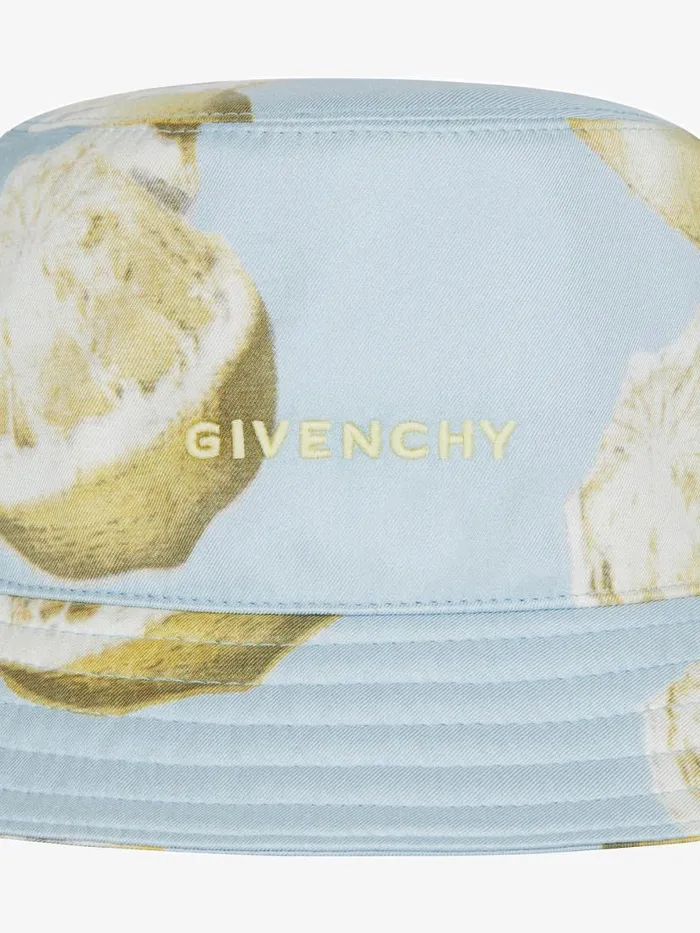 Men Beanies and Caps Givenchy GIVENCHY Bucket Hat In Silk With Lemon Print Sky Blue Men Beanies and Caps Givenchy GIVENCHY Bucket Hat In Silk With Lemon Print Sky Blue