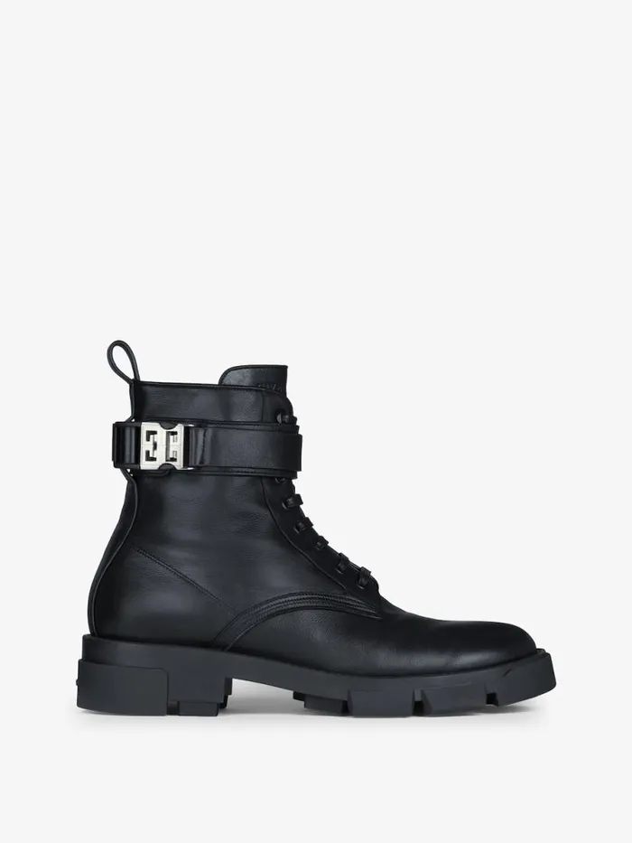 Men Boots and Loafers Givenchy Terra Boots In Leather With 4G Buckle Black