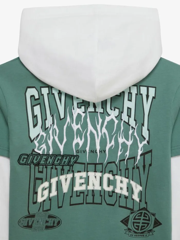 Men Boy 4 To 12 Years Givenchy Overlapped Hooded Tshirt In Cotton Whitegreyish Green