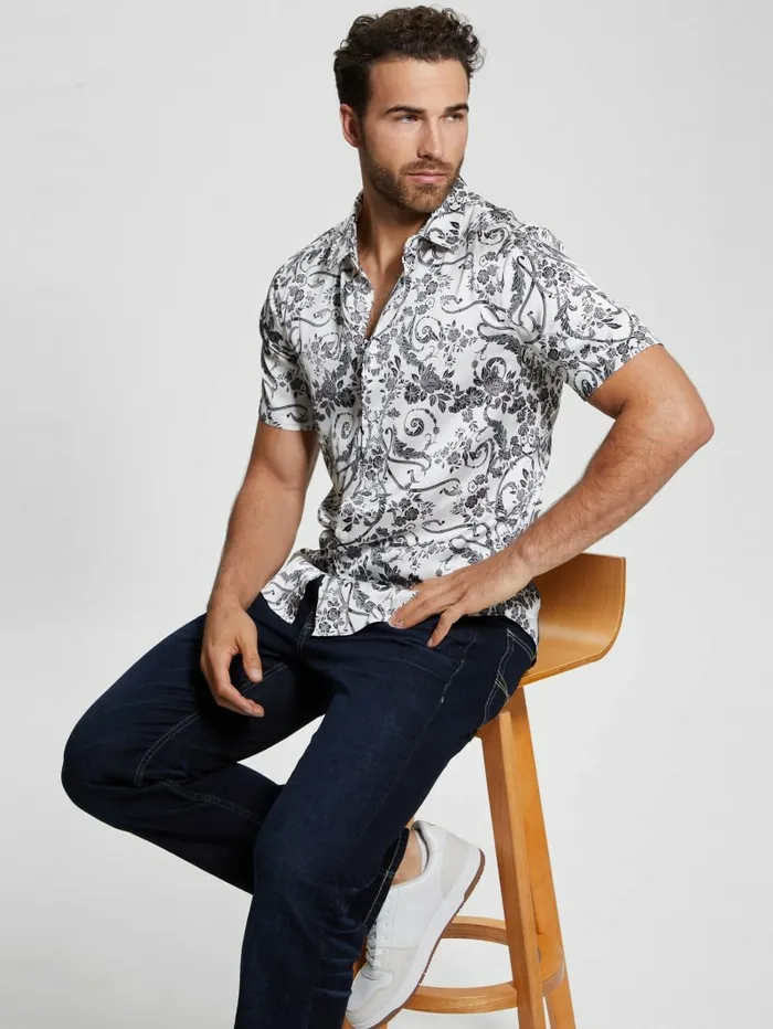 Men Charm Decorative Floral Shirt Decorative Floral Shirts GUESS