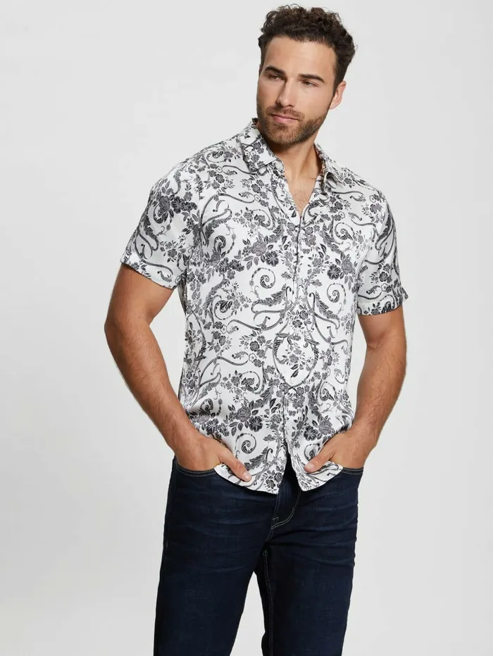 Men Charm Decorative Floral Shirt Decorative Floral Shirts GUESS Men Charm Decorative Floral Shirt Decorative Floral Shirts GUESS