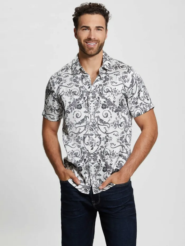 Men Charm Decorative Floral Shirt Decorative Floral Shirts GUESS Men Charm Decorative Floral Shirt Decorative Floral Shirts GUESS