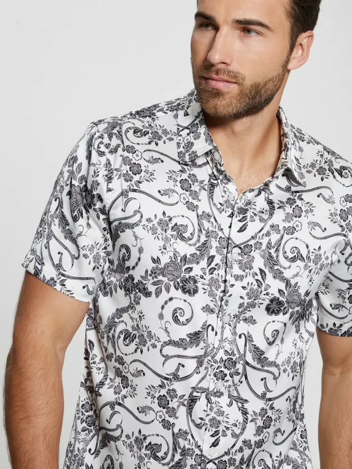 Men Charm Decorative Floral Shirt Decorative Floral Shirts GUESS Men Charm Decorative Floral Shirt Decorative Floral Shirts GUESS