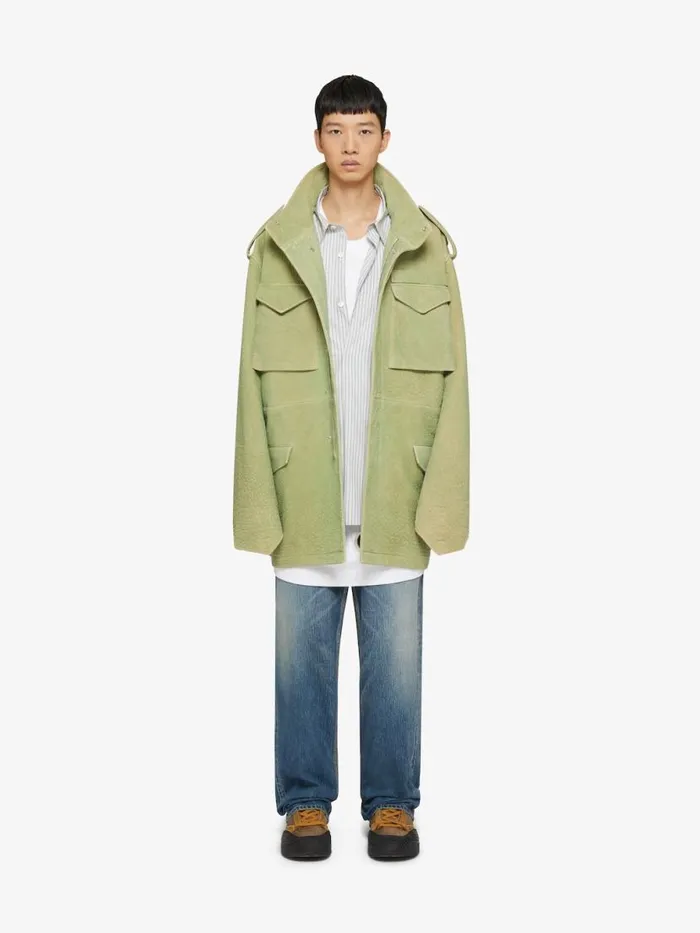 Men Coats and Jackets Givenchy Parka In Leather Bright Green