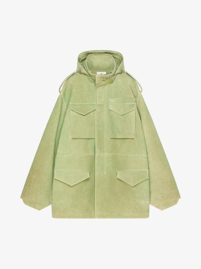 Men Coats and Jackets Givenchy Parka In Leather Bright Green