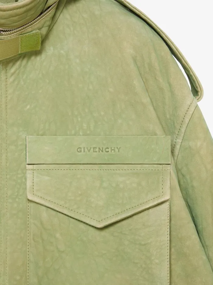 Men Coats and Jackets Givenchy Parka In Leather Bright Green