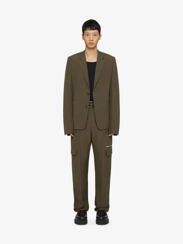 Men Coats and Jackets Givenchy Slim Fit Jacket In Wool With 4G Detail Khaki